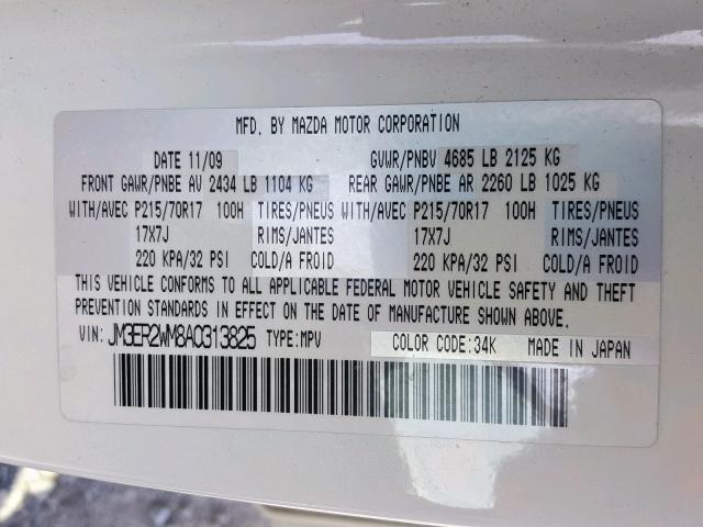 JM3ER2WM8A0313825 - 2010 MAZDA CX-7 WHITE photo 10