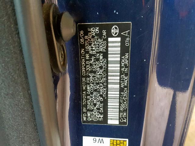 JTKDE167870173250 - 2007 TOYOTA SCION TC ლურჯი ფოტო 10