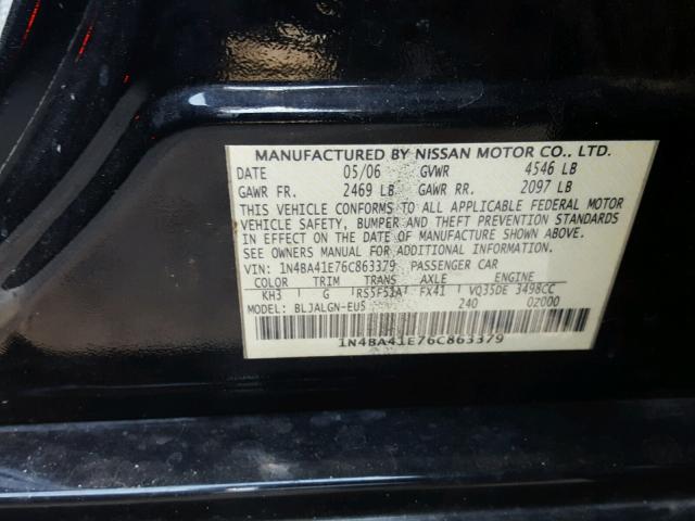 1N4BA41E76C863379 - 2006 NISSAN MAXIMA SE BLACK photo 10