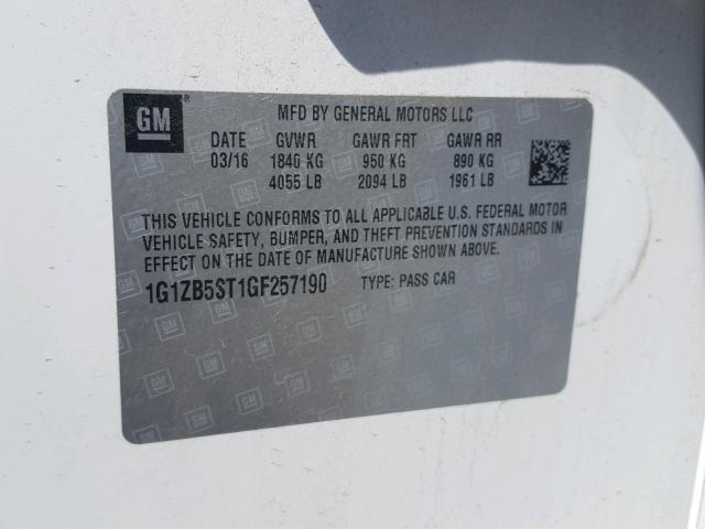 1G1ZB5ST1GF257190 - 2016 CHEVROLET MALIBU LS 白色 照片 10