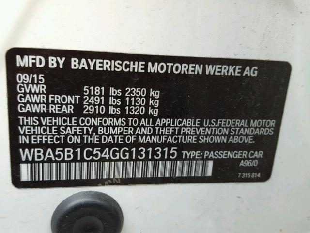 WBA5B1C54GG131315 - 2016 BMW 535 I WHITE photo 10