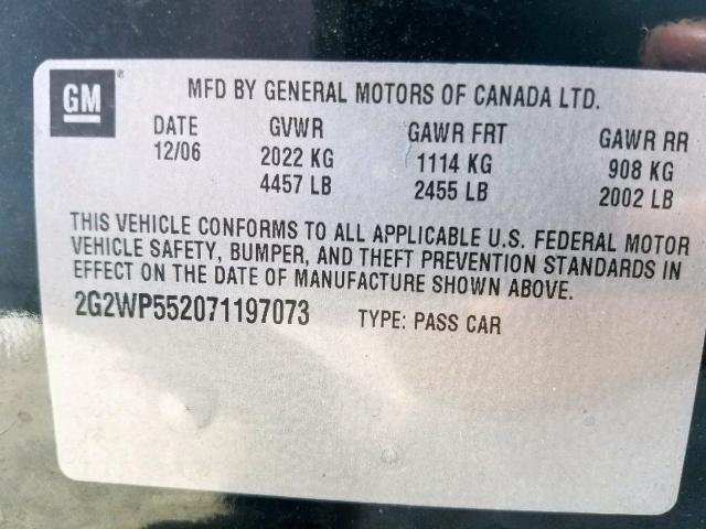 2G2WP552071197073 - 2007 PONTIAC GRAND PRIX BLACK photo 10