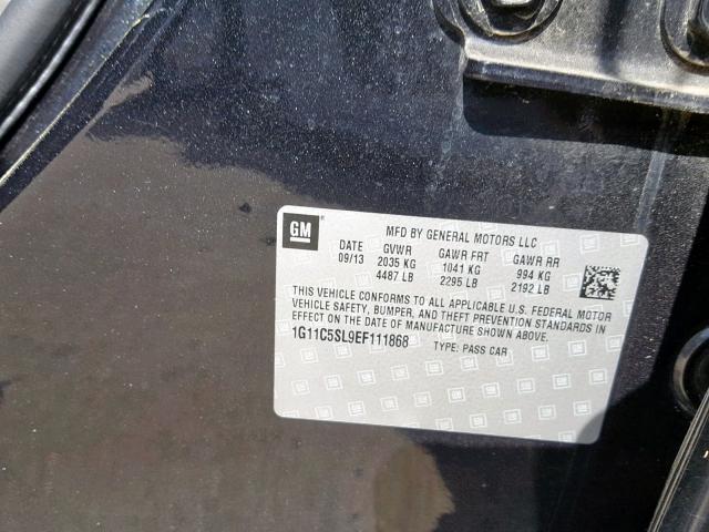 1G11C5SL9EF111868 - 2014 CHEVROLET MALIBU 1LT 黑色 照片 10