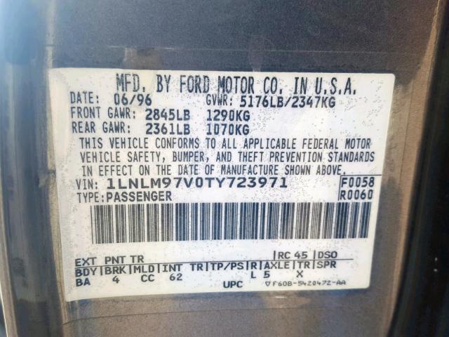 1LNLM97V0TY723971 - 1996 LINCOLN CONTINENTA GRAY photo 10