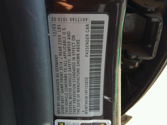 WVWTH63B14P193830 - 2004 VOLKSWAGEN PASSAT GLX 棕色 照片 10