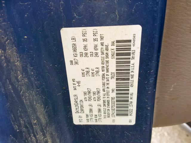 1D7HU18D75S322785 - 2005 DODGE RAM 1500 S BLUE photo 10