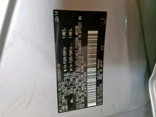 JTLZE4FE7EJ055408 - 2014 TOYOTA SCION XB ვერცხლისფერი ფოტო 10