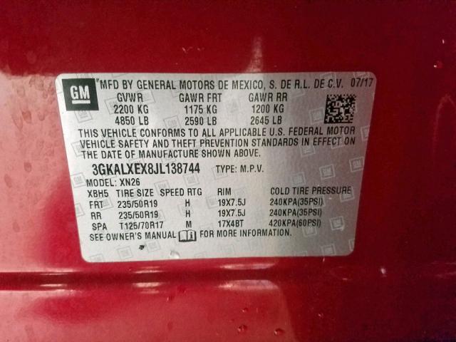 3GKALXEX8JL138744 - 2018 GMC TERRAIN DE RED photo 10