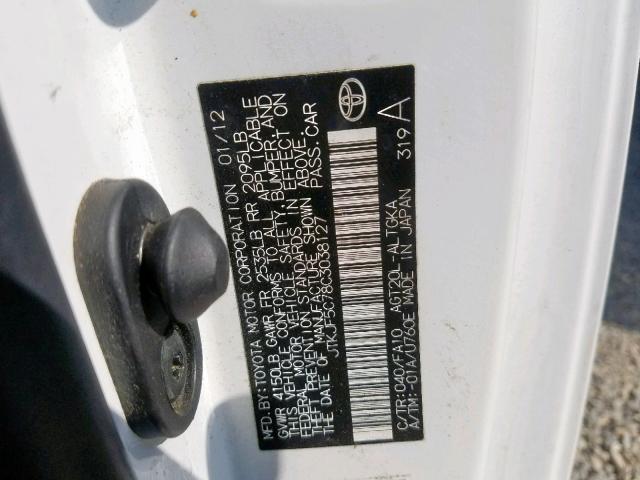 JTKJF5C78C3038127 - 2012 TOYOTA SCION TC თეთრი ფოტო 10