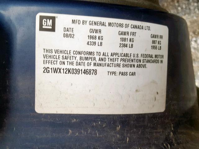 2G1WX12K039146878 - 2003 CHEVROLET MONTE CARL 蓝色 照片 10