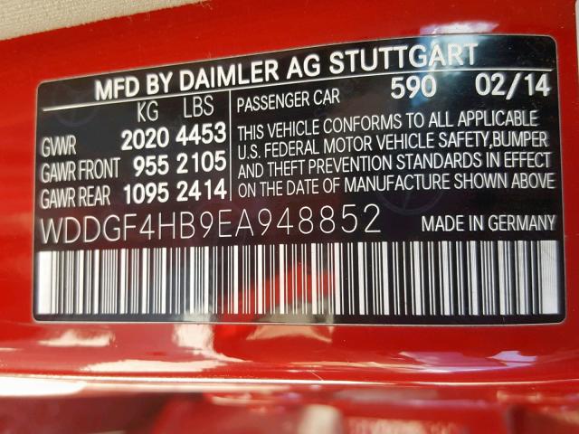 WDDGF4HB9EA948852 - 2014 MERCEDES-BENZ C 250 RED photo 10