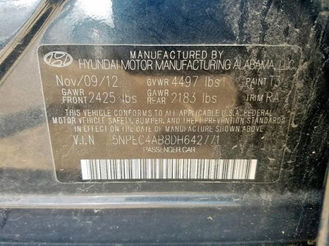 5NPEC4AB8DH642771 - 2013 HYUNDAI SONATA SE BLUE photo 10