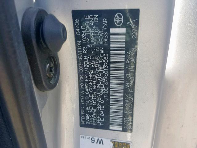 JTKDE167X60139082 - 2006 TOYOTA SCION TC ვერცხლისფერი ფოტო 10