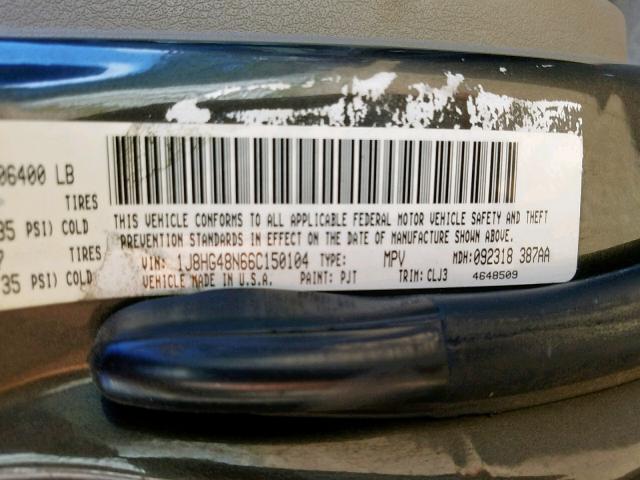 1J8HG48N66C150104 - 2006 JEEP COMMANDER 灰色 照片 10