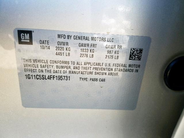 1G11C5SL4FF195731 - 2015 CHEVROLET MALIBU 1LT TAN photo 10