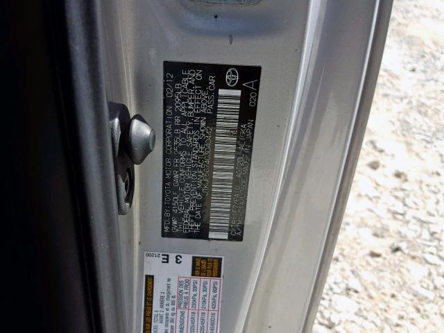 JTKJF5C74C3040442 - 2012 TOYOTA SCION TC ვერცხლისფერი ფოტო 10