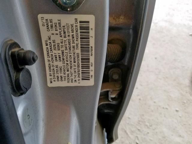 2HGFB2F8XDH525003 - 2013 HONDA CIVIC EX SILVER photo 10