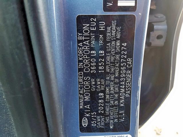 KNADM4A39G6572274 - 2016 KIA RIO LX BLUE photo 10