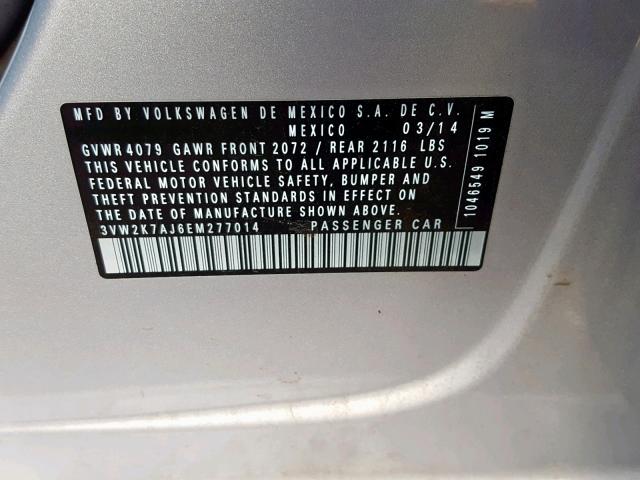 3VW2K7AJ6EM277014 - 2014 VOLKSWAGEN JETTA BASE Արծաթագույն լուսանկար 10