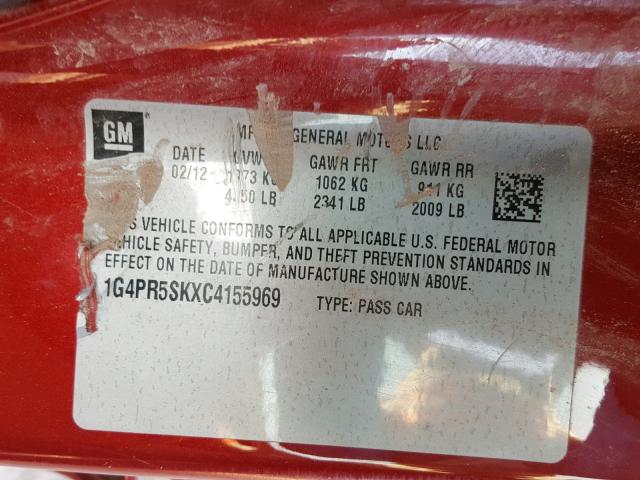 1G4PR5SKXC4155969 - 2012 BUICK VERANO CON RED photo 10