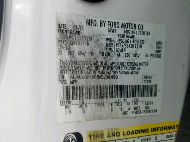 5LMJJ2H56BEJ08490 - 2011 LINCOLN NAVIGATOR WHITE photo 10