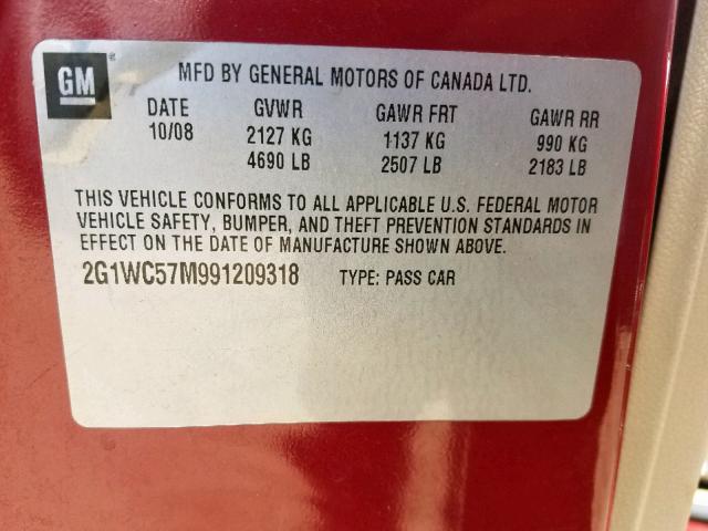 2G1WC57M991209318 - 2009 CHEVROLET IMPALA 2LT RED photo 10