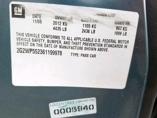 2G2WP552361199978 - 2006 PONTIAC GRAND PRIX GREEN photo 10