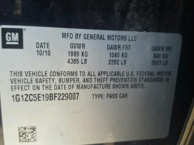 1G1ZC5E19BF229007 - 2011 CHEVROLET MALIBU 1LT შავი ფოტო 10
