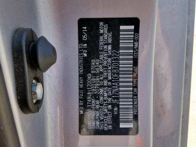 JF1ZNAA10F8701322 - 2015 TOYOTA SCION FR-S SILVER photo 10