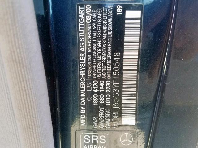 WDBLJ65G3YF150548 - 2000 MERCEDES-BENZ CLK 320 BLUE photo 10