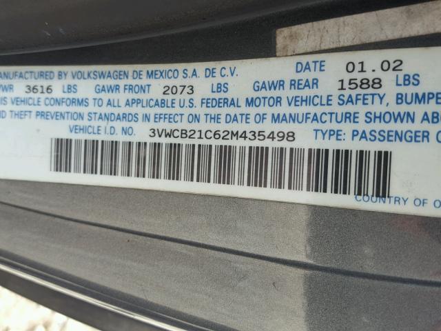 3VWCB21C62M435498 - 2002 VOLKSWAGEN NEW BEETLE 灰色 照片 10