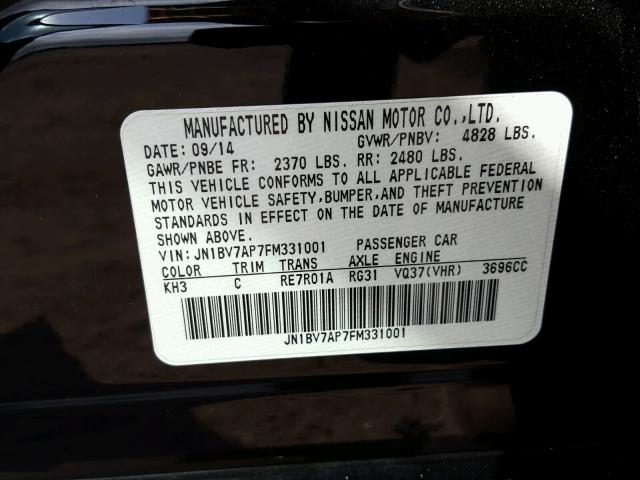 JN1BV7AP7FM331001 - 2015 INFINITI Q50 BASE BLACK photo 10