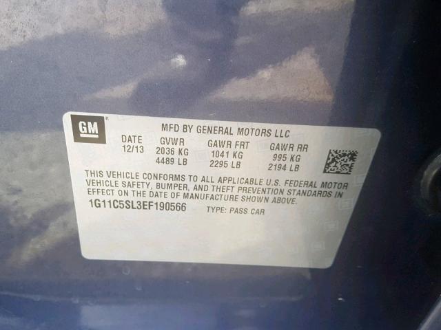 1G11C5SL3EF190566 - 2014 CHEVROLET MALIBU 1LT BLUE photo 10