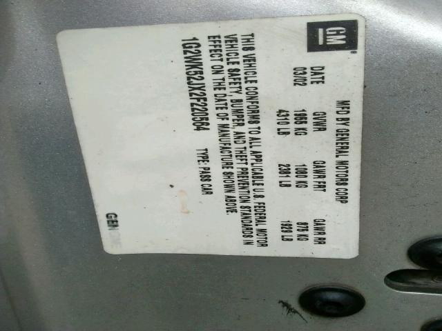 1G2WK52JX2F220564 - 2002 PONTIAC GRAND PRIX SILVER photo 10