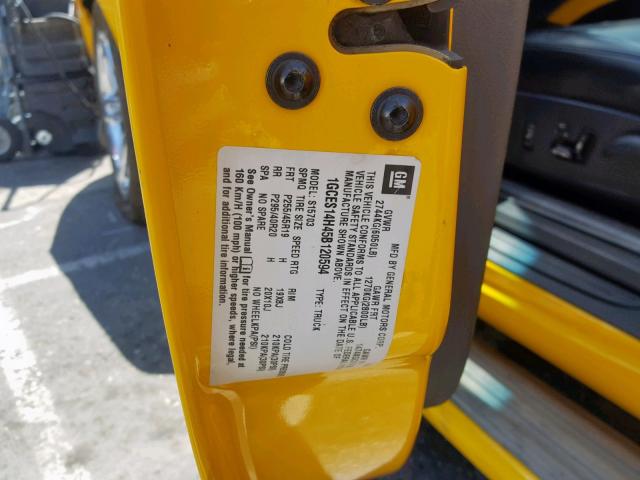 1GCES14H45B120594 - 2005 CHEVROLET SSR 黄色 照片 10