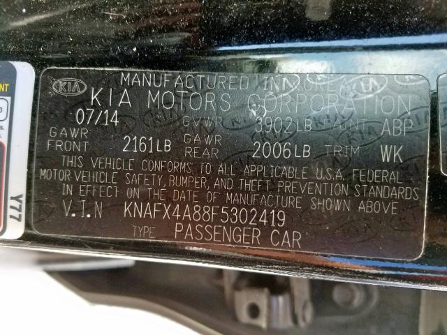 KNAFX4A88F5302419 - 2015 KIA FORTE EX BLACK photo 10