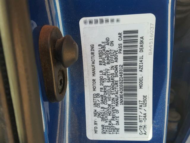 1NXBE40E69Z048312 - 2009 TOYOTA COROLLA XR 蓝色 照片 10