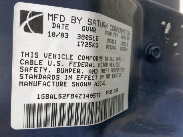 1G8AL52F84Z140576 - 2004 SATURN ION LEVEL GRAY photo 10