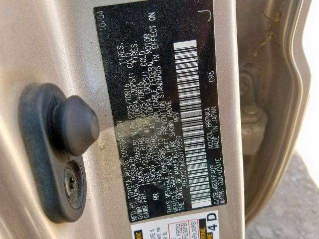 JTEDD21A450112859 - 2005 TOYOTA HIGHLANDER GOLD photo 10