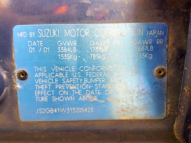 JS2GB41W315205423 - 2001 SUZUKI ESTEEM GL BLUE photo 10