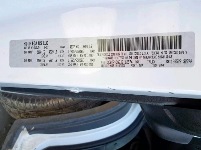 3C6TRVCG3JE112574 - 2018 RAM PROMASTER 白色 照片 10