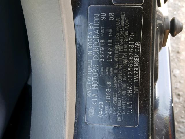 KNADC125636268170 - 2003 KIA RIO BLACK photo 10