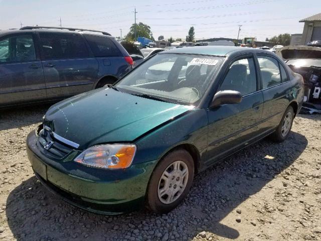 JHMES16211S010751 - 2001 HONDA CIVIC DX GREEN photo 2