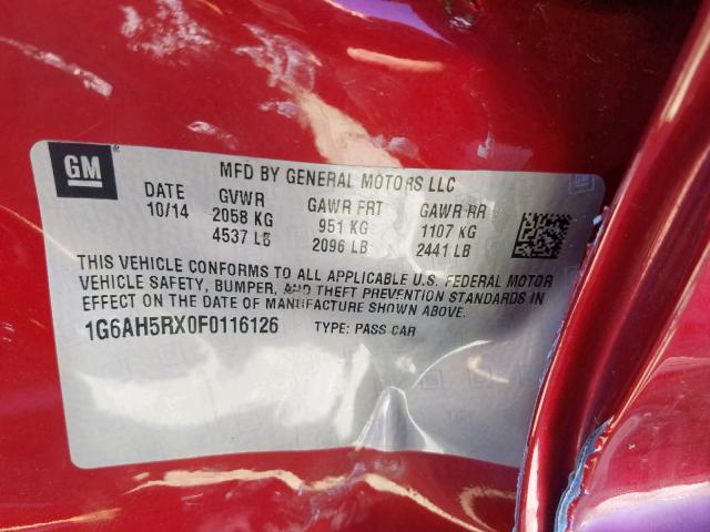 1G6AH5RX0F0116126 - 2015 CADILLAC ATS LUXURY RED photo 10