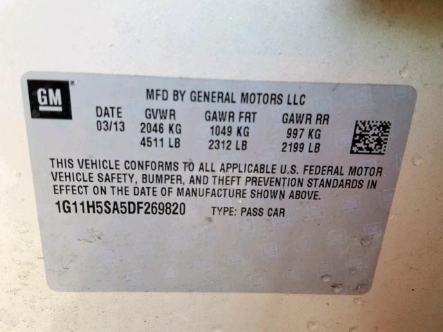 1G11H5SA5DF269820 - 2013 CHEVROLET MALIBU LTZ ბეჟი ფოტო 10