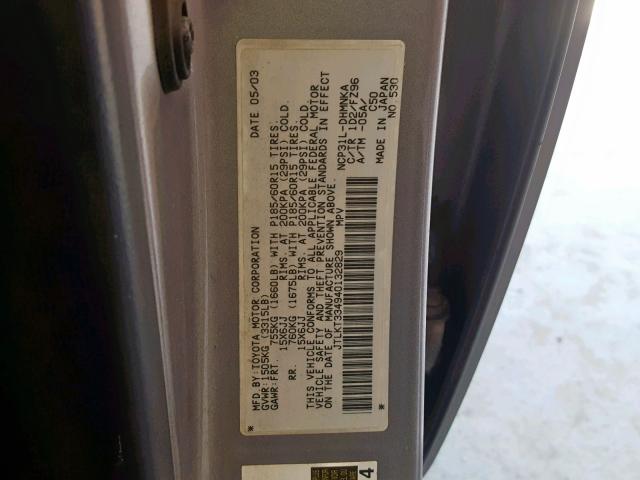 JTLKT334940132829 - 2004 TOYOTA SCION XB Grau Foto 10