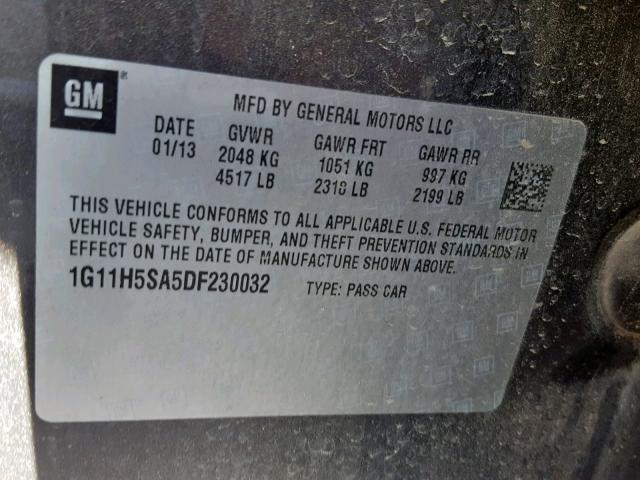 1G11H5SA5DF230032 - 2013 CHEVROLET MALIBU LTZ ყავისფერი ფოტო 10