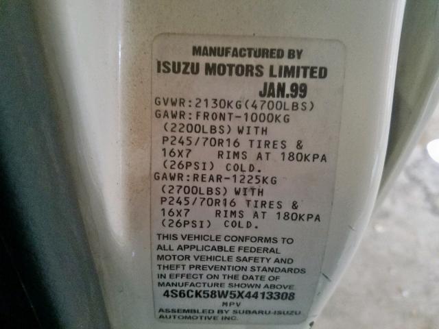 4S6CK58W5X4413308 - 1999 HONDA PASSPORT E WHITE photo 10