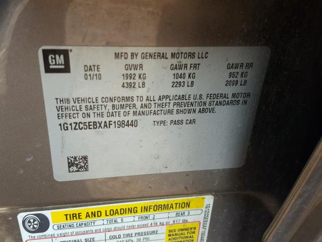 1G1ZC5EBXAF198440 - 2010 CHEVROLET MALIBU 1LT BROWN photo 10