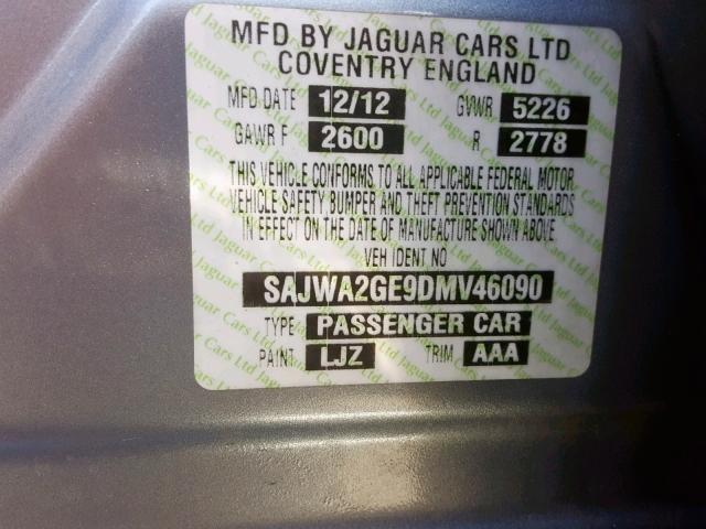 SAJWA2GE9DMV46090 - 2013 JAGUAR XJL SUPERC GRAY photo 10